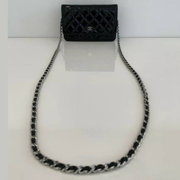 CHANEL BLACK PATENT LEATHER WALLET ON A CHAIN NEW IN BOX! - Picture 3 of 16